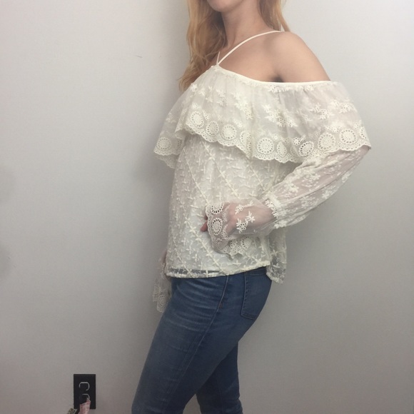 Yoana Baraschi Ivory Sheer Embroidered Cold Top - Picture 4 of 8